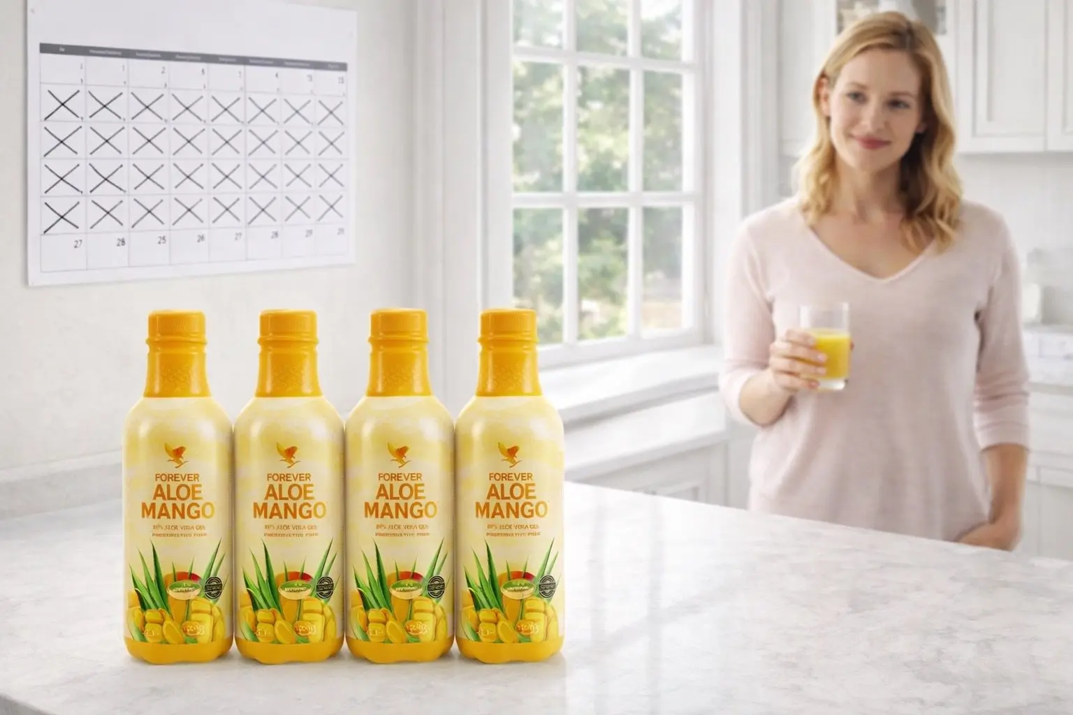 Vier Flaschen Forever Aloe Mango im 4-Pack