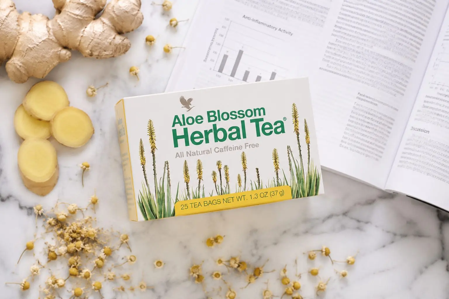 Aloe Blossom Herbal Tea mit Ingwer, Kamille und Teemischung