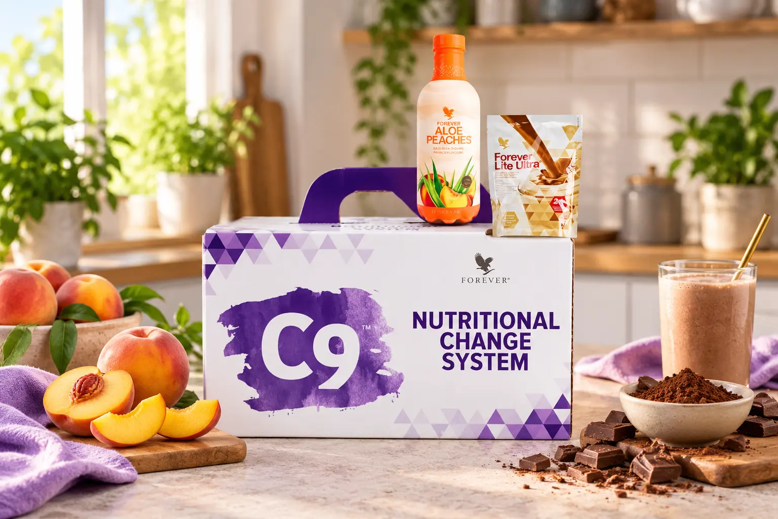 Clean 9 Peach Chocolate in einer Produktaufnahme und einer Alltagsszene