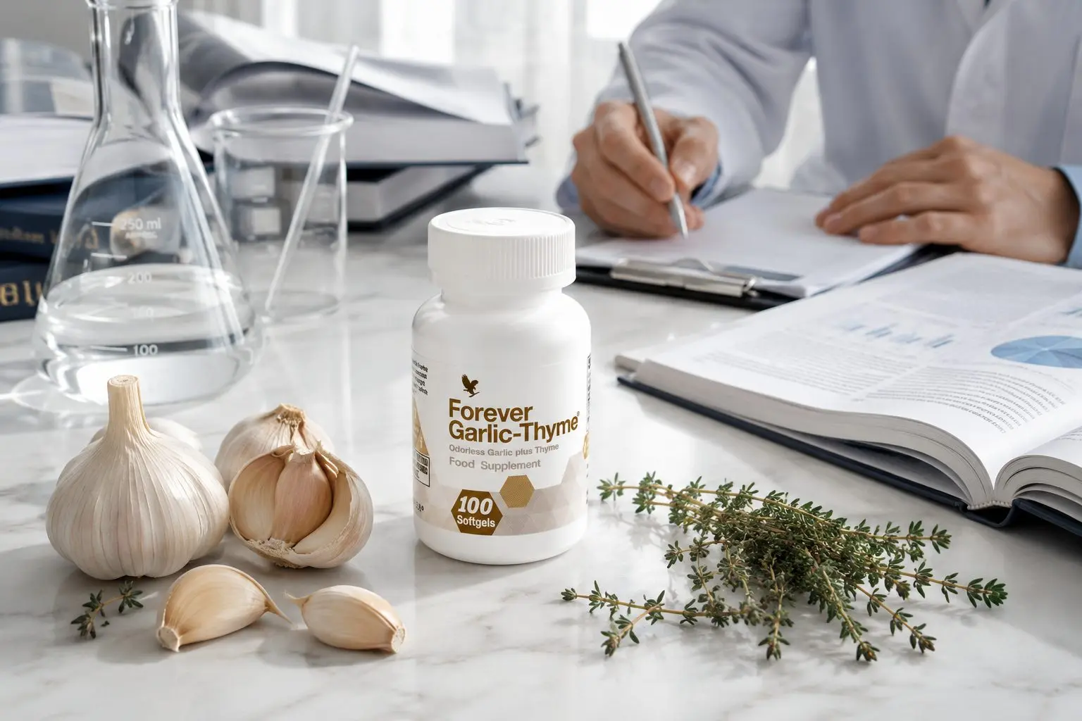 Forever Garlic-Thyme in einer natürlichen Küchenszene
