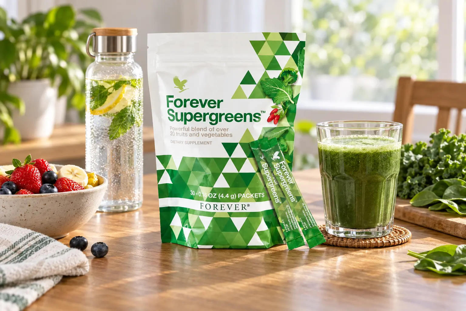 Forever Supergreens als Teil eines aktiven Tages