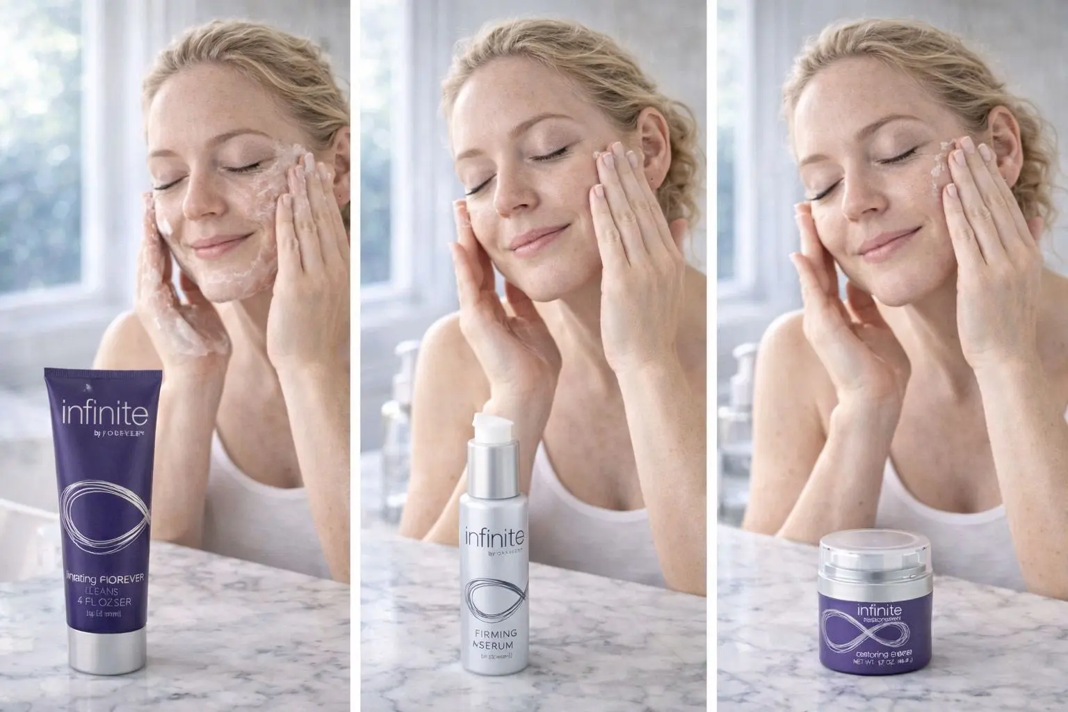 Infinite Restoring Creme in einer Produktaufnahme und einer Alltagsszene